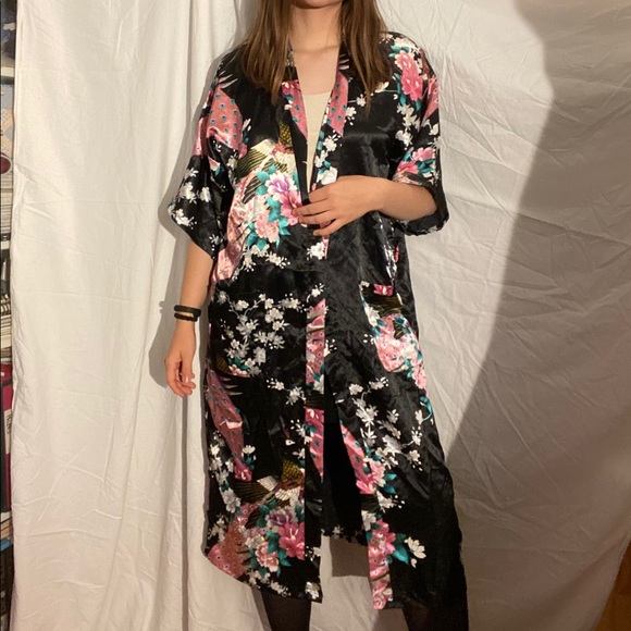 Oriental style night gown sleeping black pink slip - Picture 6 of 16